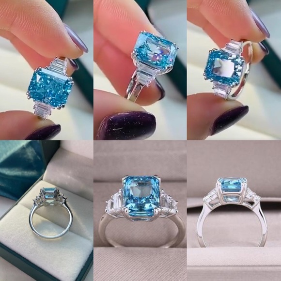 2ct Radiant Aquamarine Ring - Picture 14 of 15